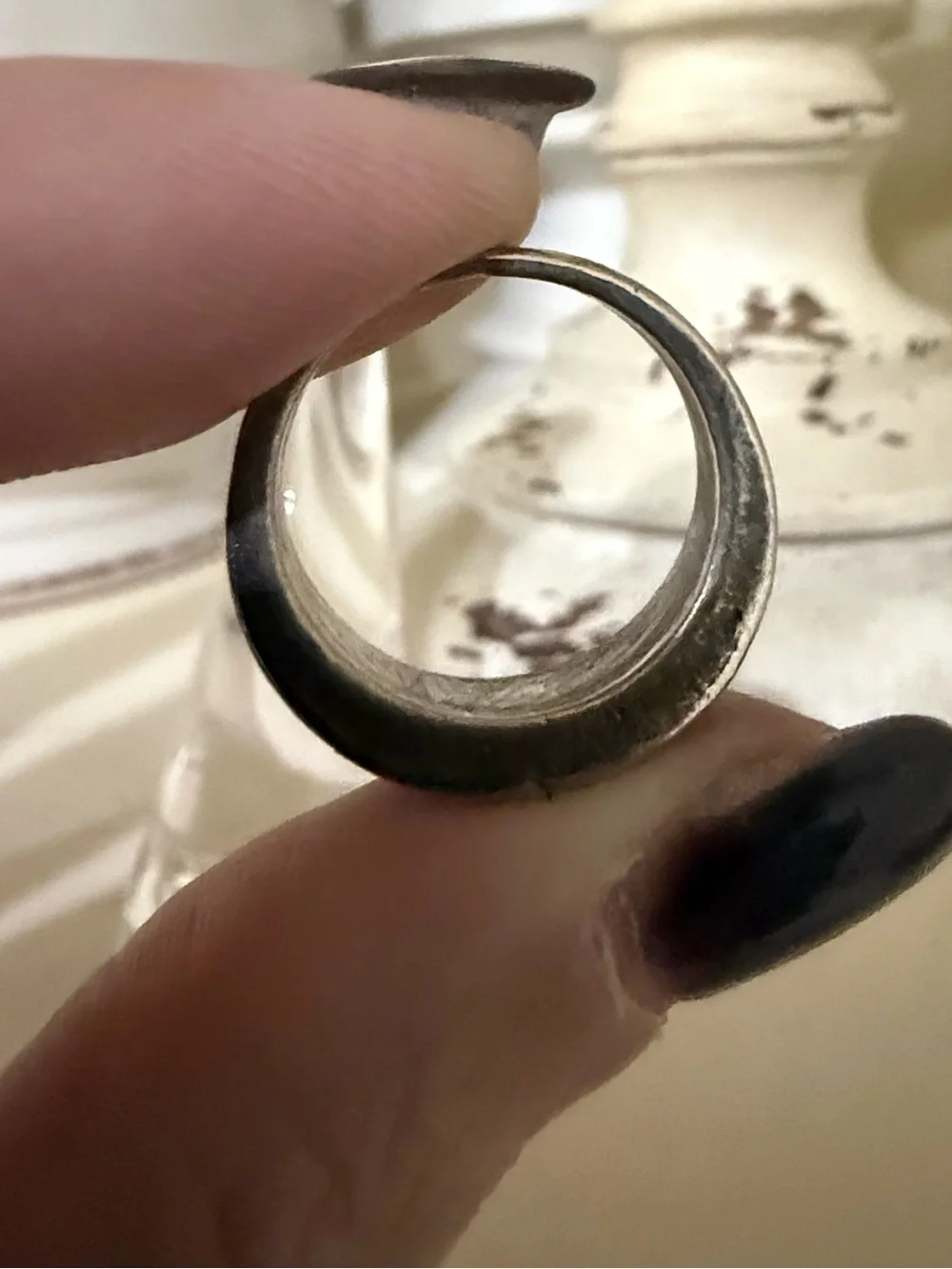Etched Star Silver Tone Ring -Size 6